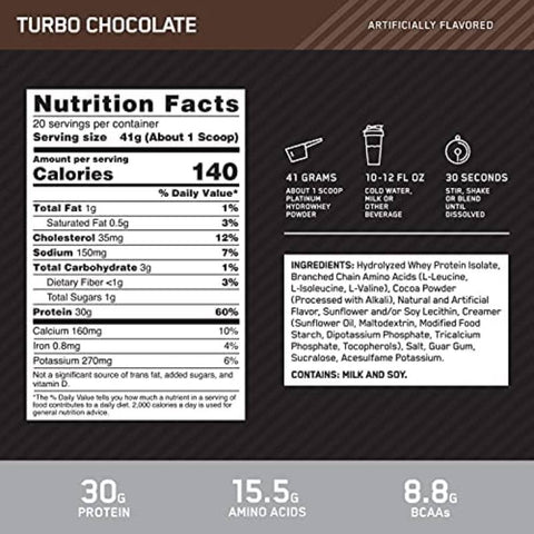 Optimum Nutrition Platinum Hydro Whey Turbo Chocolate Powder