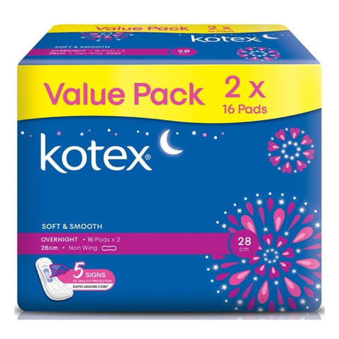 Kotex Soft & Smooth Overnight 28cm Non Wings Pad